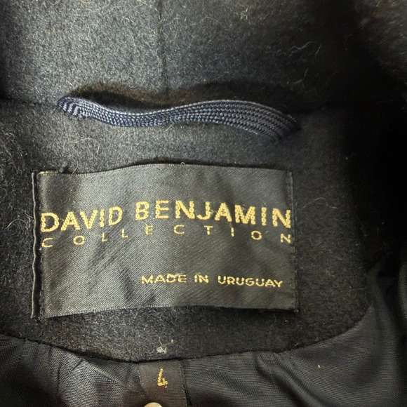 VTG Wool Long Coat Jacket Womens 4 Black Leather Trim David Benjamin Winter FLAW - Picture 5 of 11